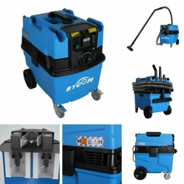 Zestaw promocyjny BYCON | Odkurzacz budowlany AVC38-HEPA i Bezszczotkowa Wiertnica Diamentowa DB-132 M18 1 1/4'' – W zestawie 2 niebieskie i 2 czarne wiertła