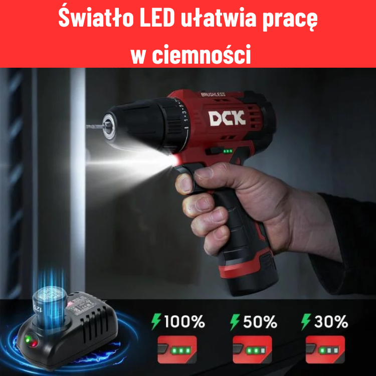 DCK Tools Akumulatorowa Wiertarko-Wkrętarka KDJZ23-10 10mm 35Nm – 1×2.0Ah (6)