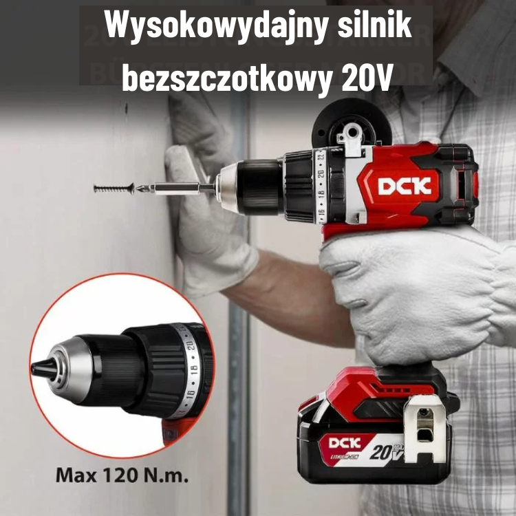DCK Tools Akumulatorowa Wiertarko-Wkrętarka Udarowa 20V 13mm 120Nm – 1×4.0Ah KDJZ03-13 (2)