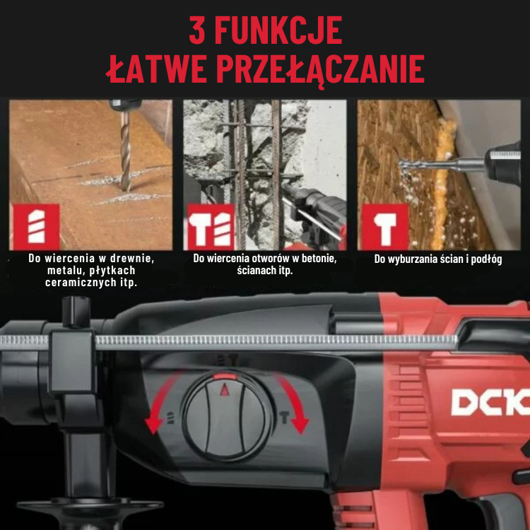DCK Tools Młotowiertarka udarowa akumulatorowa SDS-Plus 20V 24 mm 2,7 J – 1 x 4,0 Ah KDZC04-24 (3)