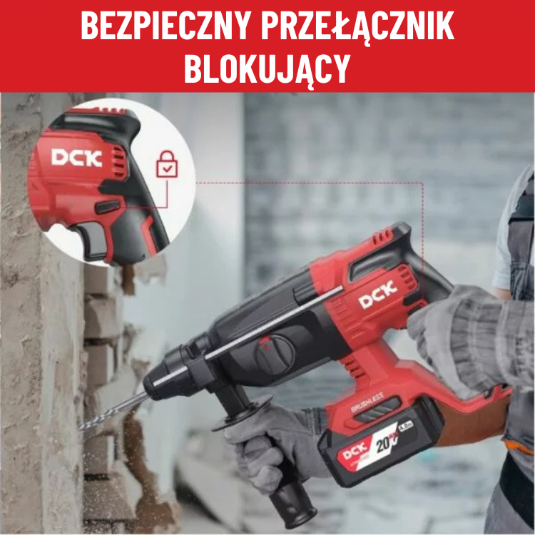 DCK Tools Młotowiertarka udarowa akumulatorowa SDS-Plus 20V 24 mm 2,7 J – 1 x 4,0 Ah KDZC04-24