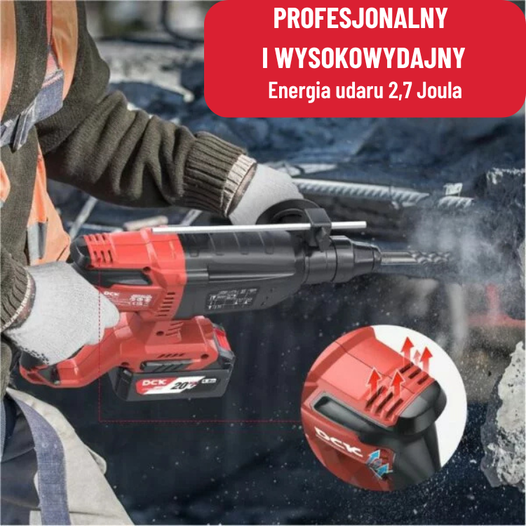 DCK Tools Młotowiertarka udarowa akumulatorowa SDS-Plus 20V 24 mm 2,7 J – 1 x 4,0 Ah KDZC04-24 (5)