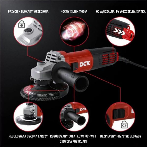 DCK Tools Szlifierka kątowa KSM17-115B 115 mm 1100 W - EA-01