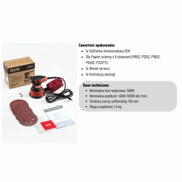 DCK Tools Szlifierka mimośrodowa KSA125 125mm 300W 230V