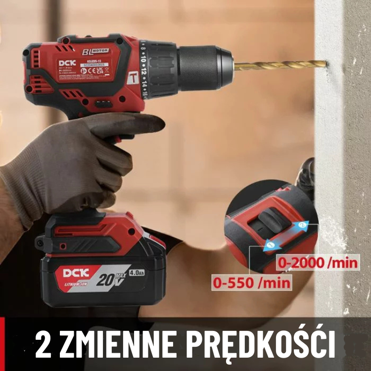 DCK Tools Wiertarko-wkrętarka akumulatorowa KDJZ05-13 20V 13mm 60Nm – 1 x 4,0Ah